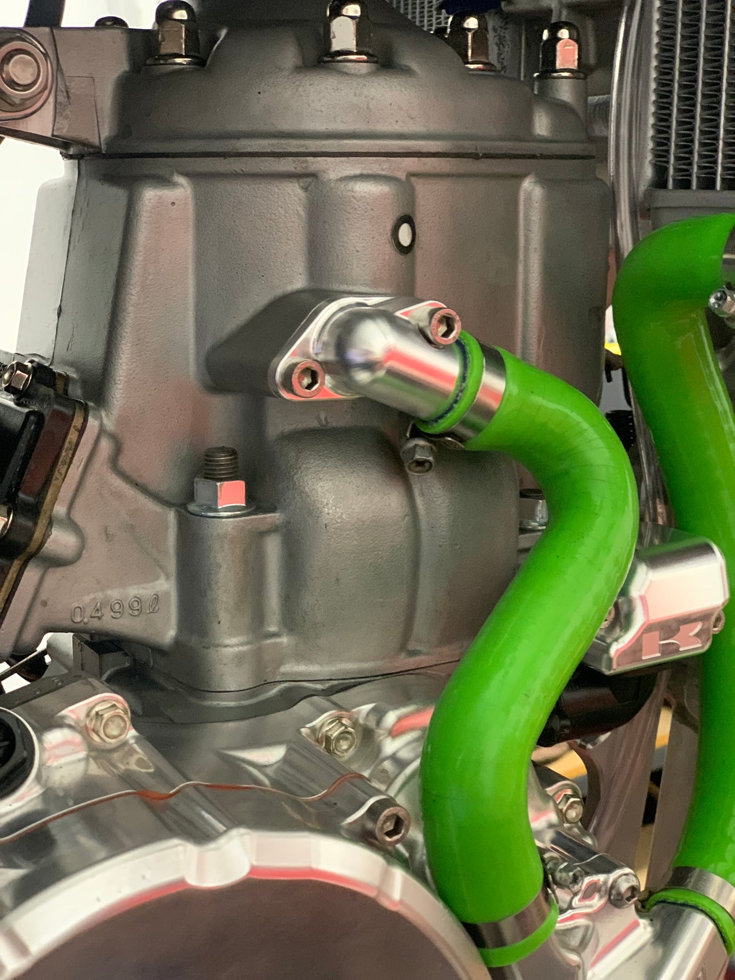 1985+ KX500 Coolant Inlet Elbow- Aluminum Frame Application