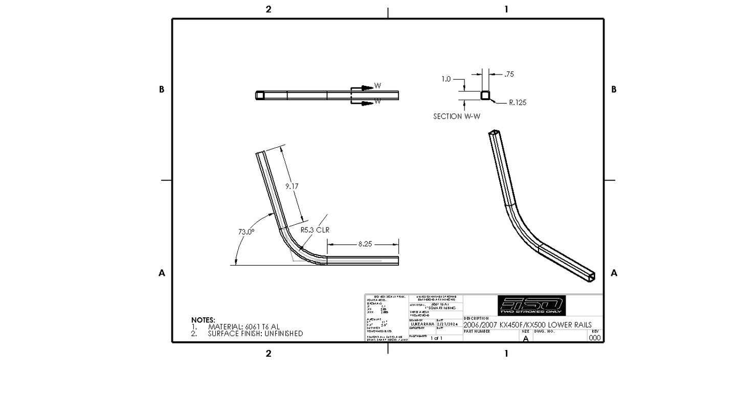 KX500AF Conversion Frame Rails: 2006-2008 KX250F & KX450F Chassis