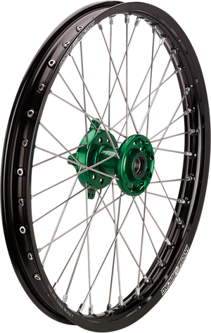 MOOSE OFFROAD Wheel Assembly - SX-1 - Complete - Front - Black Wheel/Green Hub - 21x1.6 - Kawasaki KX KFN-16021-BKGN