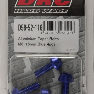 Aluminum Taper Bolts Blue M6x16mm 4/Pk