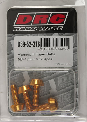 Aluminum Taper Bolts Gold M6x16mm 4/Pk