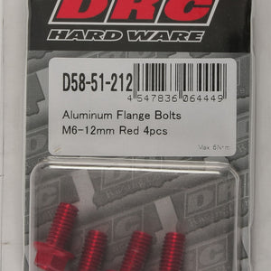 Aluminum Flange Bolts Red M6x12mm 4/Pk